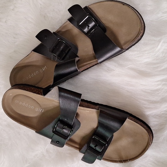 Madden Girl Brando Black Buckle Slide Sandals Size 10M - Picture 1 of 7